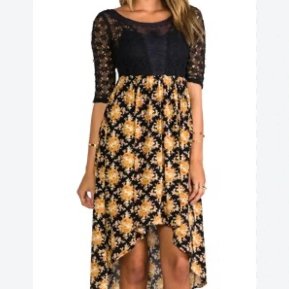 Free People Lonesome Dove Dress in Black Combo Size 0